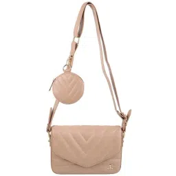 Mochi Beige Synthetic Textured Sling Handbag-picture-9