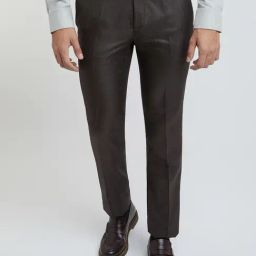 Raymond Brown Slim Fit Self Design Flat Front Trousers-image-26