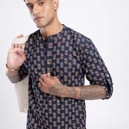 Anouk Rustic Band Collar Floral Printed Roll-Up Sleeves Kurta-52