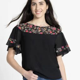 SHAYE Black Floral Print Top-picture-37