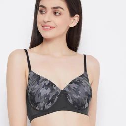 Clovia Black Geometric Print Non Wired Padded Full Coverage Bra-image-21