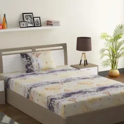 Swayam Veda Printed Yellow 144 TC Cotton Single Bedsheet with 1 Pillow Cover-image-68