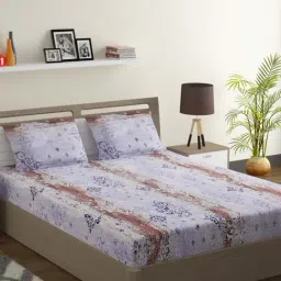 Swayam Veda Printed Purple & Brown 144 TC Cotton King Bedsheet with 2 Pillow Covers-31