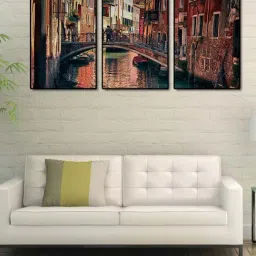999store Brown Printed City Of Venice Paintings - Set of 3-33