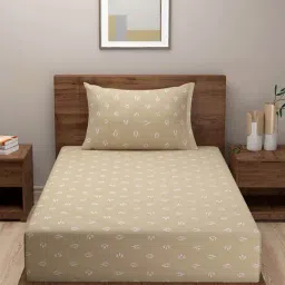 Swayam ZINNIA Printed Brown & White 240 TC Cotton Single Bedsheet with 1 Pillow Cover-image-34