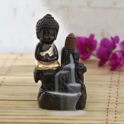 Meditating Monk Buddha Smoke Backflow Cone Holder Showpiece with 10 free Smoke Backflow Cones-image-47