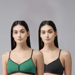 AROUSY Green & Black Cotton T-Shirt Bra - Pack Of 2-42
