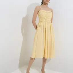 LOV by Westside Yellow Pleated A-Line Dress-image-50