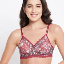 Clovia Maroon Floral Print T-Shirt Bra-image-23
