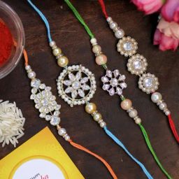Karatcart Gold-Plated Handmade Kundan Rakhi with Roli & Chawal for Brother - Set of 4-15