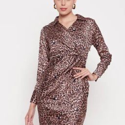 MADAME Brown & Black Animal Print A Line Dress-image-33