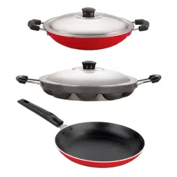 Nirlon Red Aluminium Non-Stick Cookware Set of 3-13
