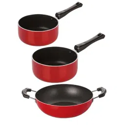 Nirlon Red Aluminium Non-Stick Cookware Set of 3-16