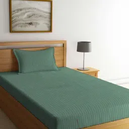 Klotthe Solid Green 210 TC Cotton Blend Single Bedsheet with 1 Pillow Cover-image-45