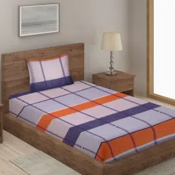 Klotthe Striped Multicolor 210 TC Cotton Blend Single Bedsheet with 1 Pillow Cover-image-5