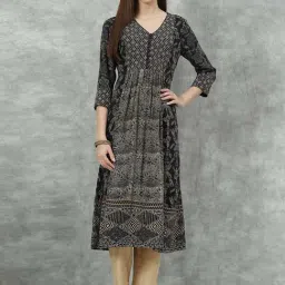 Biba Black Printed A Line Kurta-picture-7