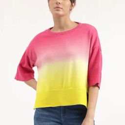 United Colors of Benetton Yellow & Pink Cotton Tie-Dye Top-image-10