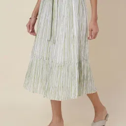 Fabindia Green Cotton Striped A-Line Skirt-picture-23
