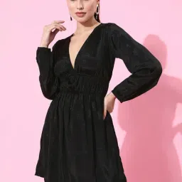 Cation Black Printed Fit & Flare Dress-image-60