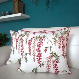 TARA Sparkling Homes Wisteria White & Red Cotton Cushion Cover - Set of 2-image-93