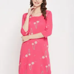 Clovia Peach Cotton Graphic Print Night Dress-image-46
