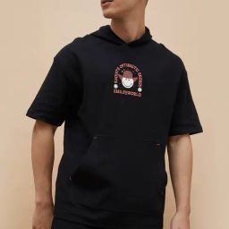 Smileyworld Black Cotton Regular Fit Printed Hooded Sweatshirt-image-7