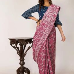 Unnati Silks Pink Cotton Printed Saree With Unstitched Blouse-image-74