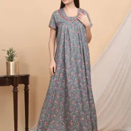 Sweet Dreams Grey Viscose Blend Regular Fit Night Dress-image-81