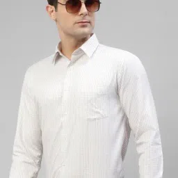 English Navy White Blended Slim Fit Formal Shirt-image-58