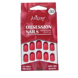 JUSTGOLD Set Of 24 Professional Obsession Press On Pre Glued Nails - Maroon 26-25
