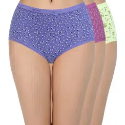 Amante Blue & Purple Cotton Printed Full Brief Panties - Pack Of 3-image-89