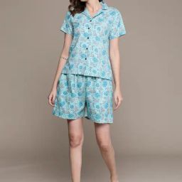 Anubhutee Blue Cotton Floral Print Shirt With Shorts-image-3