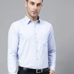 English Navy Blue Blended Slim Fit Formal Shirt-image-59