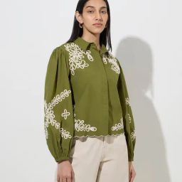 LOV by Westside Olive Leaf Embroidered Cotton Shirt-image-30