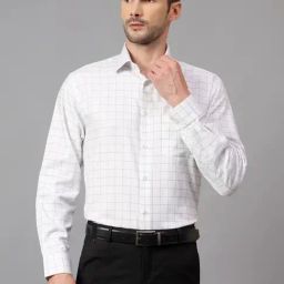 Cantabil White Cotton Regular Fit Checks Shirt-image-63