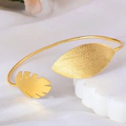 VOJ Gold Plated Leaf Shaped Cuff Bracelet-image-10