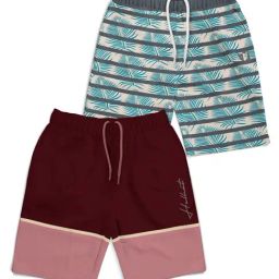 HELLCAT Kids Maroon & Grey Printed Shorts (Pack Of 2)-image-63