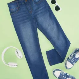 Pantaloons Junior Boys Delphinium Blue Cotton Solid Jeans-image-9