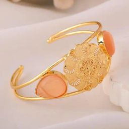 VOJ Gold Plated Flower Shaped Cuff Bracelet-22