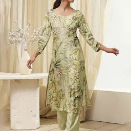 Biba Green Modal Printed Kurta Set-image-0