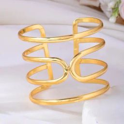VOJ Gold Plated Multi Layer Cuff Bracelet-11