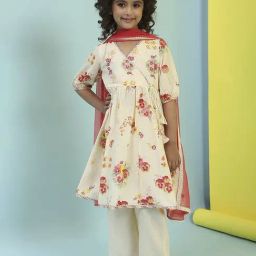 Biba Girls Cream Cotton Printed Suit Set-image-14