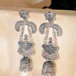 VOJ Silver Plated Oxidized Dancing Jhumki Earrings-image-49