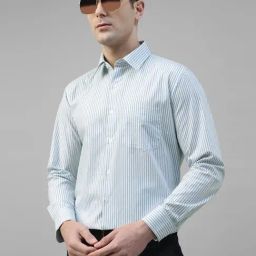 English Navy White Pure Cotton Slim Fit Formal Shirt-image-55