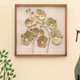 vedas Mystic Indiana Gold Toned & Brown Textured Metal Poppy Flower Wall Decor-image-44