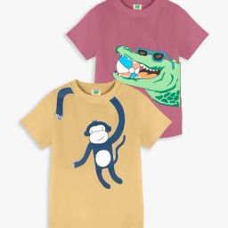 Zip Zap Zoop Boys Beige & Pink Regular Fit Printed T-Shirt - Pack of 2-1