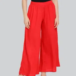 Lyra Red Elasticated Full Length Palazzos-image-3