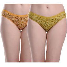 FIMS Yellow & Green Floral Print Hipster Panties - Pack Of 2-image-42