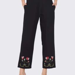 MADAME Black Embroidered Casual Trousers-picture-22