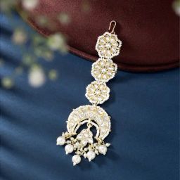 Peora Gold Plated White Kundan Beads Studded Ethnic Maangtikka Occassion Jewellery for Women-image-43